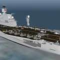 Modern Military Warship on the Water with Deck Structure and Shipborne Equipment