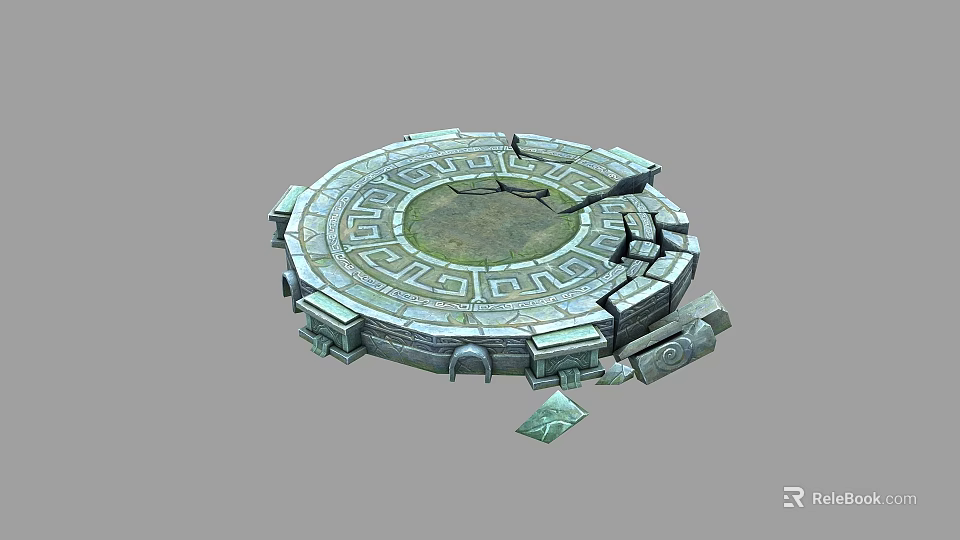 Ancient Circular Stone Structure Featuring Intricate Geometric Patterns And Cracks 3d model