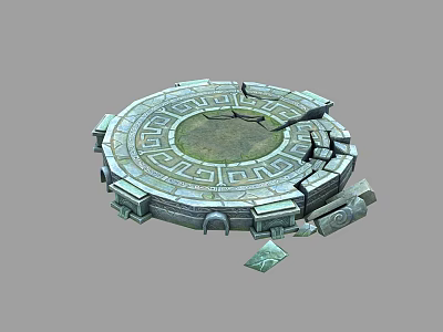 Ancient Circular Stone Structure Featuring Intricate Geometric Patterns And Cracks 3d model