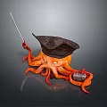 Playful 3D Octopus Wearing Pirate Hat Holding Sword With Small Barrel