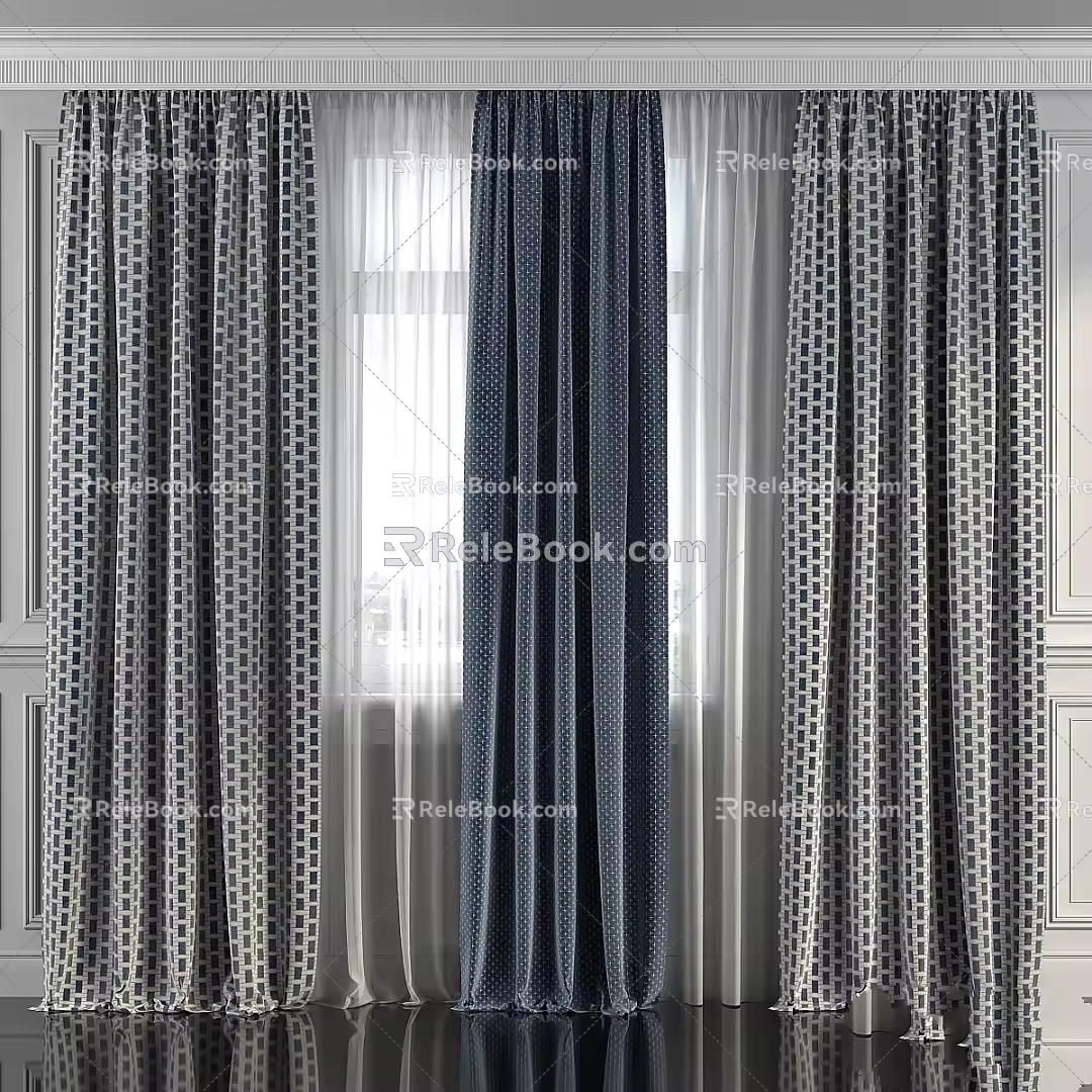 Retro Curtain Zigzag Zebra Diamond Velvet 3d model