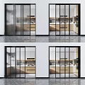 Modern Kitchen Interior Sliding Doors Design With Glass Panels And Black Frames 3d model