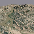 Aerial View Of Mountainous Terrain With Winding River And Rugged Ranges