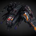Sci Fi Cosmic Spaceship Featuring Complex Structure Thrusters Colorful Insignias And Dark Orange Paintwork 3d model
