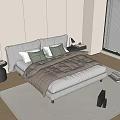 Modern Double Bed With Cozy Bedding Bedside Lamps Window Blinds And Light Wooden Floor