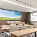 Modern Conference Room Interior With Large Display Screen Arranged Tables And Comfortable Chairs