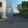 Road Facilities Including Traffic Light And Lush Plants Along Urban Road