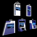 Modern Blue And White Display Shelves With Various Designs LOGO And Screen