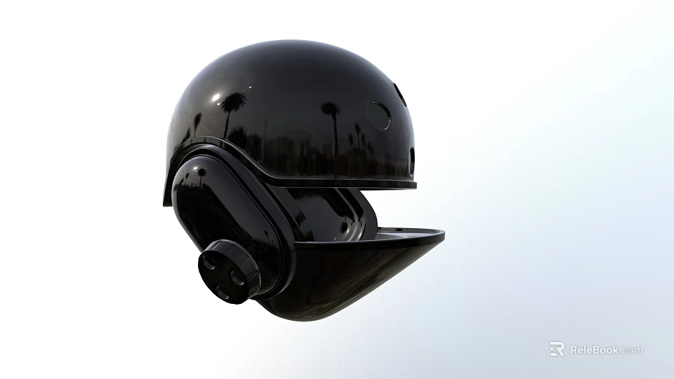 Modern Black Tactical Weapon Helmet With Sleek Shiny Surface And Face Shield 3d model 