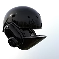 Modern Black Tactical Weapon Helmet With Sleek Shiny Surface And Face Shield