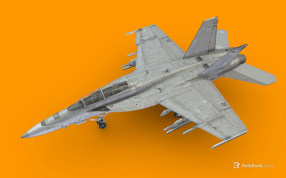 Gray Fighter Jet Model With Detailed Cockpit And Missiles On Orange Background 3d model 