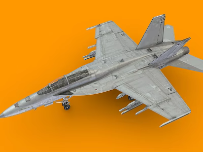 Gray Fighter Jet Model With Detailed Cockpit And Missiles On Orange Background 3d model