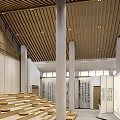 School Cultural Classroom With Wooden Ceiling Calligraphy Works Step Seats And Columns