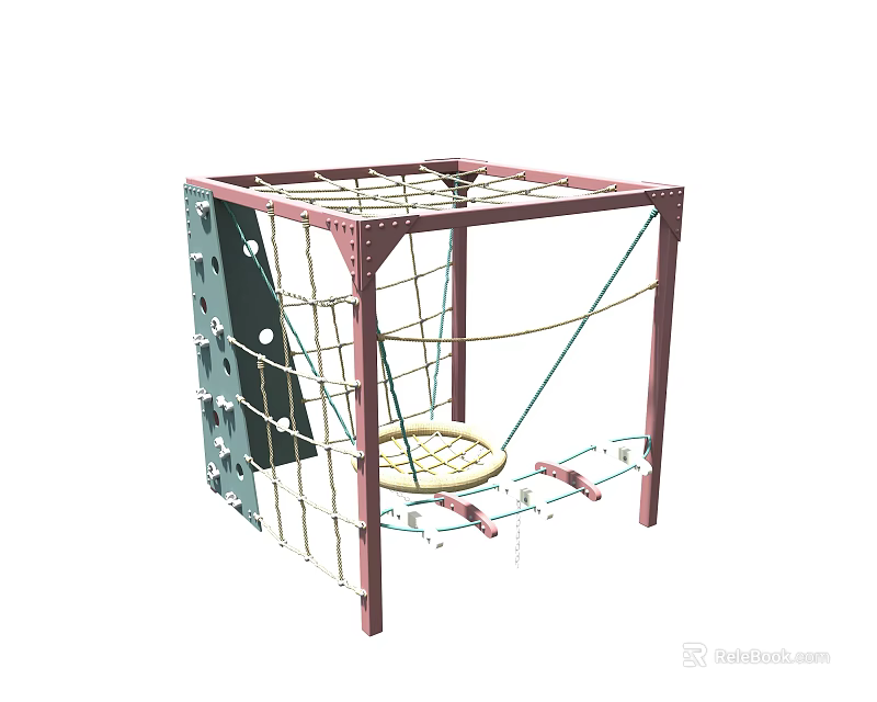 Kindergarten Outdoor Climbing Frame With Metal Structure Ropes And Disc Swing 3d model 