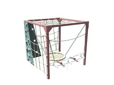 Kindergarten Outdoor Climbing Frame With Metal Structure Ropes And Disc Swing 3d model