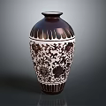 Elegant Ceramic Vase With Intricate Floral Patterns And Brown White Design 3d model