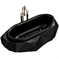Black Geometric Cut Bathtub With Golden Faucet And Luxury Fixtures Design