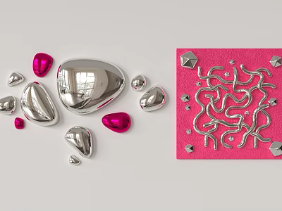 Modern Metallic Wall Decor With Silver Pink Irregular Shapes And Geometric Patterns 3d model