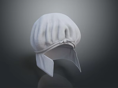 White Pleated Dome Shaped Hat With Tie Strap And Flaps For Daily Household Use 3d model