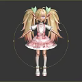 Cute Blonde Character With Twin Tails And Green Leaf Creature Hair Accessories