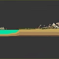 Natural Terrain Model Featuring Blue Water Winding Rivers Green Land and Snowy Peaks