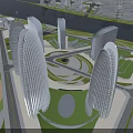Aerial City Planning View With River Islands High Rise Buildings And Green Spaces