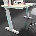 Modern Office Desk With Computer Monitor Desk Lamp Books And White Chair