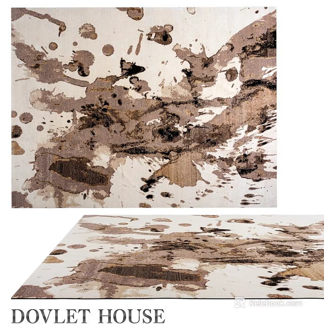 Modern Square Carpet With Abstract Splatter Pattern In Brown Beige Black Tones 3d model 