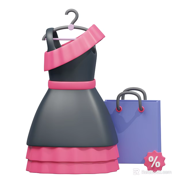Fashionable Decorative Ornament Set With Dress Figurine Shopping Bag And Discount Sign 3d model 