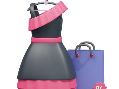Fashionable Decorative Ornament Set With Dress Figurine Shopping Bag And Discount Sign 3d model