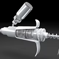 Stainless Steel Medical Syringe With Needle Attached Vial And White Handle