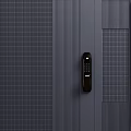 Dark Blue Security Door Featuring Grid Pattern Vertical Stripes And Electronic Keypad Lock 3d model