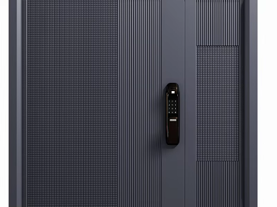 Dark Blue Security Door Featuring Grid Pattern Vertical Stripes And Electronic Keypad Lock 3d model