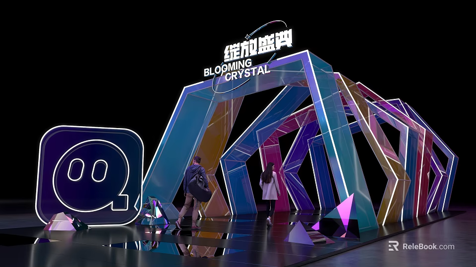 Blooming Crystal Event Entrance With Colorful Geometric Design And Neon Lights 3d model 
