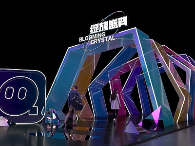 Blooming Crystal Event Entrance With Colorful Geometric Design And Neon Lights 3d model