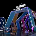 Blooming Crystal Event Entrance With Colorful Geometric Design And Neon Lights