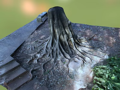 Natural Stone Steps With Exposed Wooden Tree Roots And Green Foliage 3d model