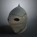 Worn Medieval Weapon Helmet Featuring Spiked Top Metal Surface and Face Protection Guard