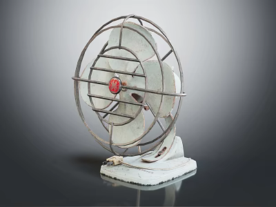 Vintage Electric Cooling Fan With Metal Frame Red Button White Blades And Stable Base 3d model