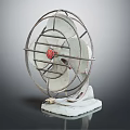 Vintage Electric Cooling Fan With Metal Frame Red Button White Blades And Stable Base