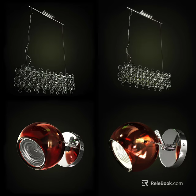 Modern Lighting Combinations With Pendant Lights And Red Silver Wall Sconces 3d model 
