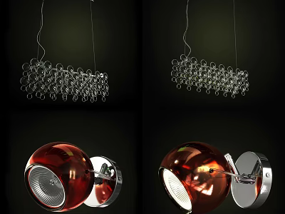 Modern Lighting Combinations With Pendant Lights And Red Silver Wall Sconces 3d model