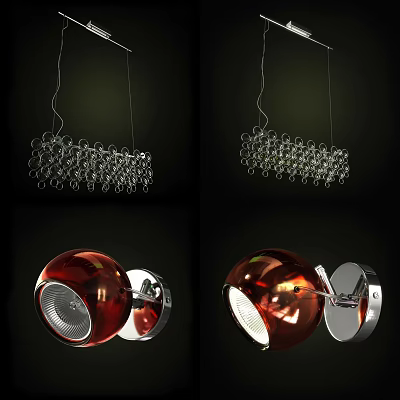 Modern Lighting Combinations With Pendant Lights And Red Silver Wall Sconces 3d model