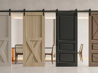Various Styles of Sliding Doors in Wooden and Black for Modern Home Interior 3d model