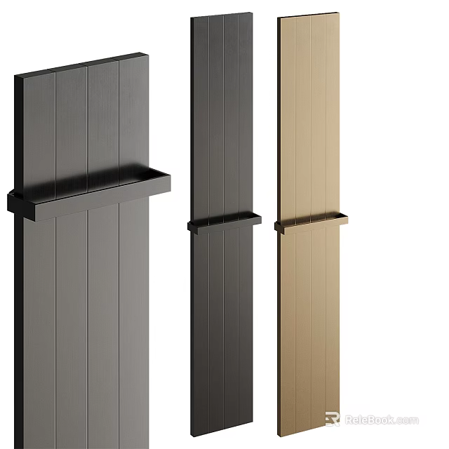 Modern Display Shelves With Vertical Panel Design In Black Dark Gray And Gold Colors 3d model 