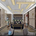 Modern Sales Office Interior Featuring Property Model Display And Chandelier Design 3d model
