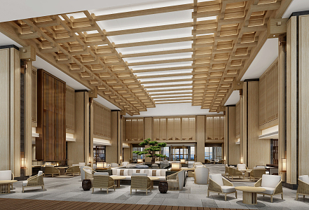 New Chinese Hall Hotel Lobby 3d model