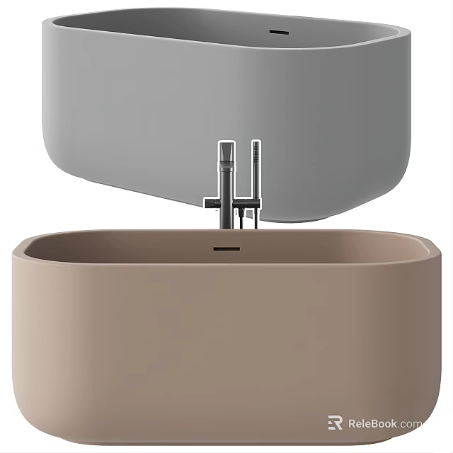 Stylish Modern Beige Bathtub With Gray Panel And Silver Faucet 3d model 