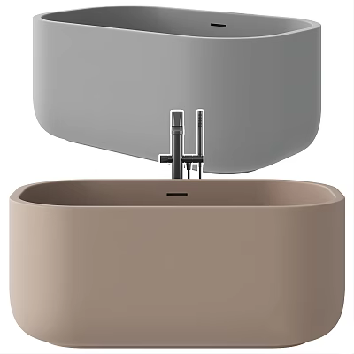 Stylish Modern Beige Bathtub With Gray Panel And Silver Faucet 3d model