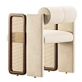 Modern Accent Chair With Fluffy Seat Cushion And Wooden Mesh Side Panels